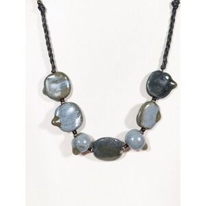 Artisan‎ Ceramic Bead Necklace Adjustable Cord Rustic Pottery Jewelry 26in